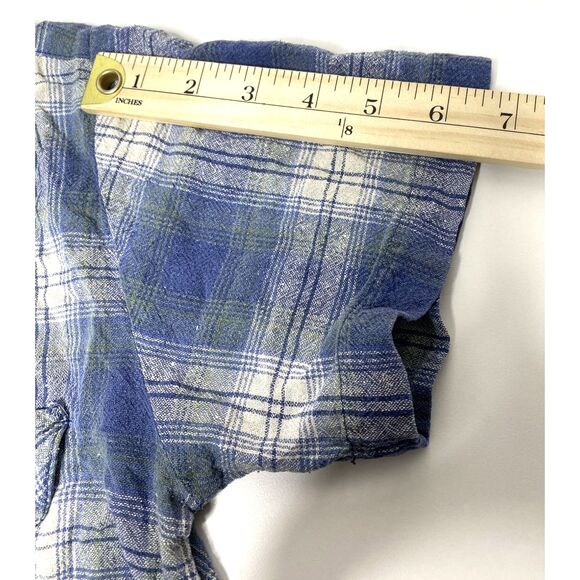 VTG Silk Exchange Blue Plaid Button Up V Neck Short Sleeve Silk Shirt Womens S - Picture 8 of 8